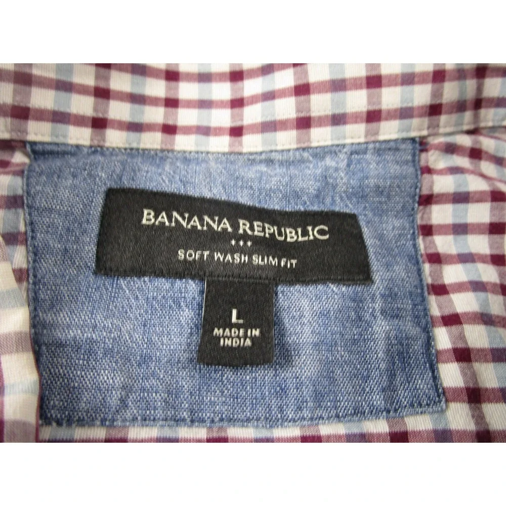 Banana Republic Shirt‎ Mens Large Red Slim Fit Checked Cotton Preppy